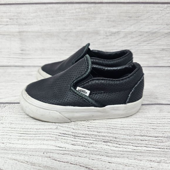 Vans Toddler Black Leather Slip On Size 5.5 - Picture 8 of 10